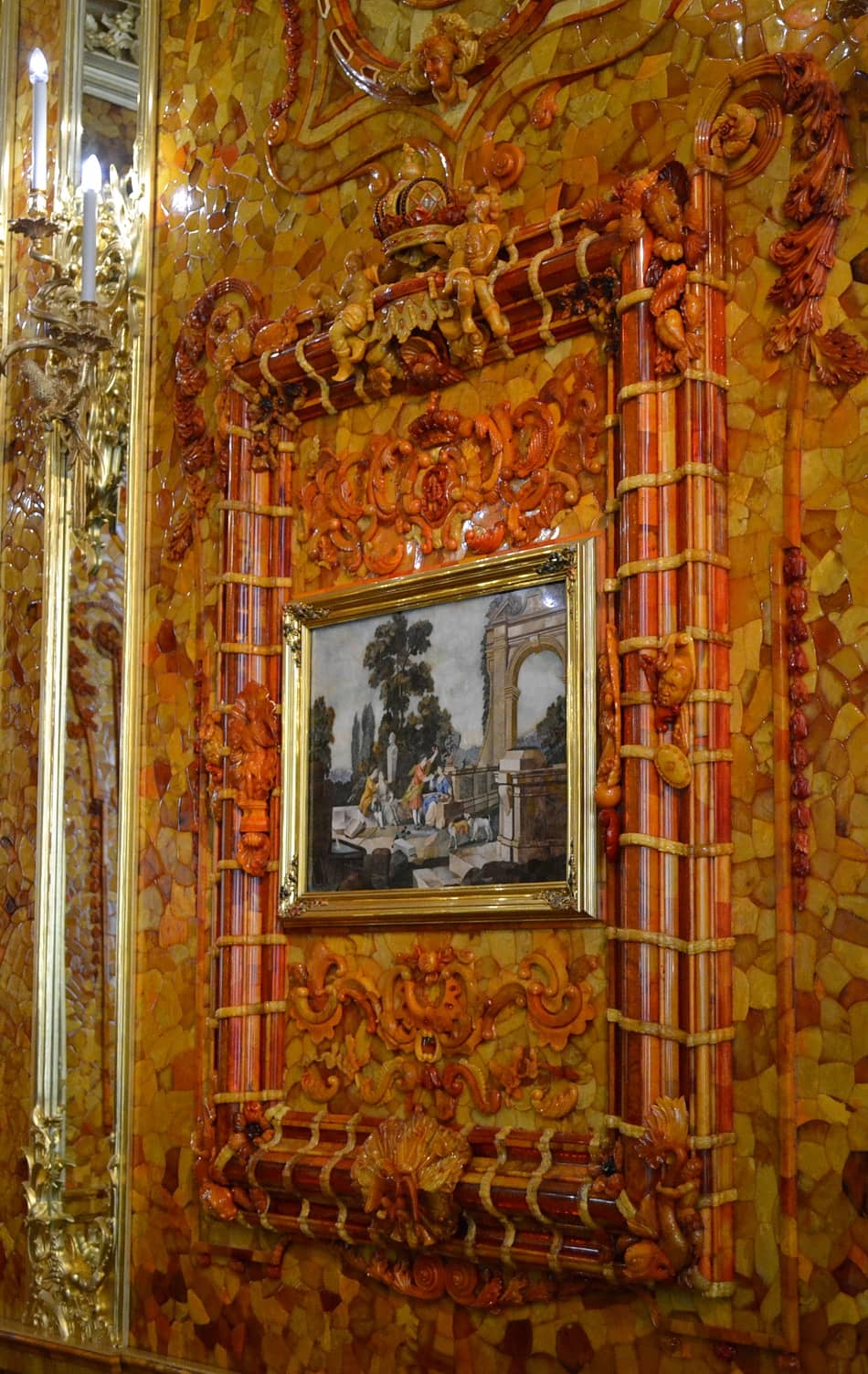 Large frame with sculptural decoration. Painting "Touch and Smell." Mid-18th century. Florentine mosaic.