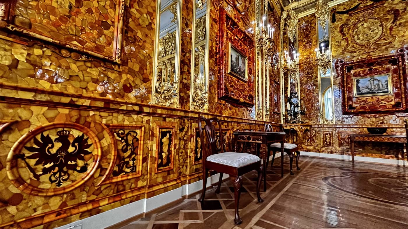 The Northern and Eastern walls of the Amber Room