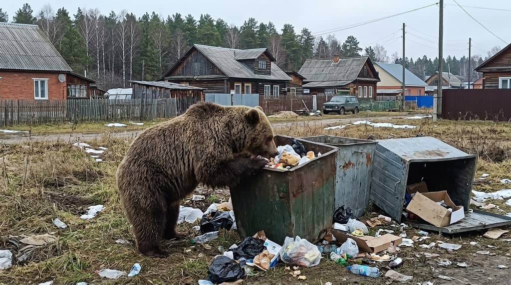 A bear and a trash containers